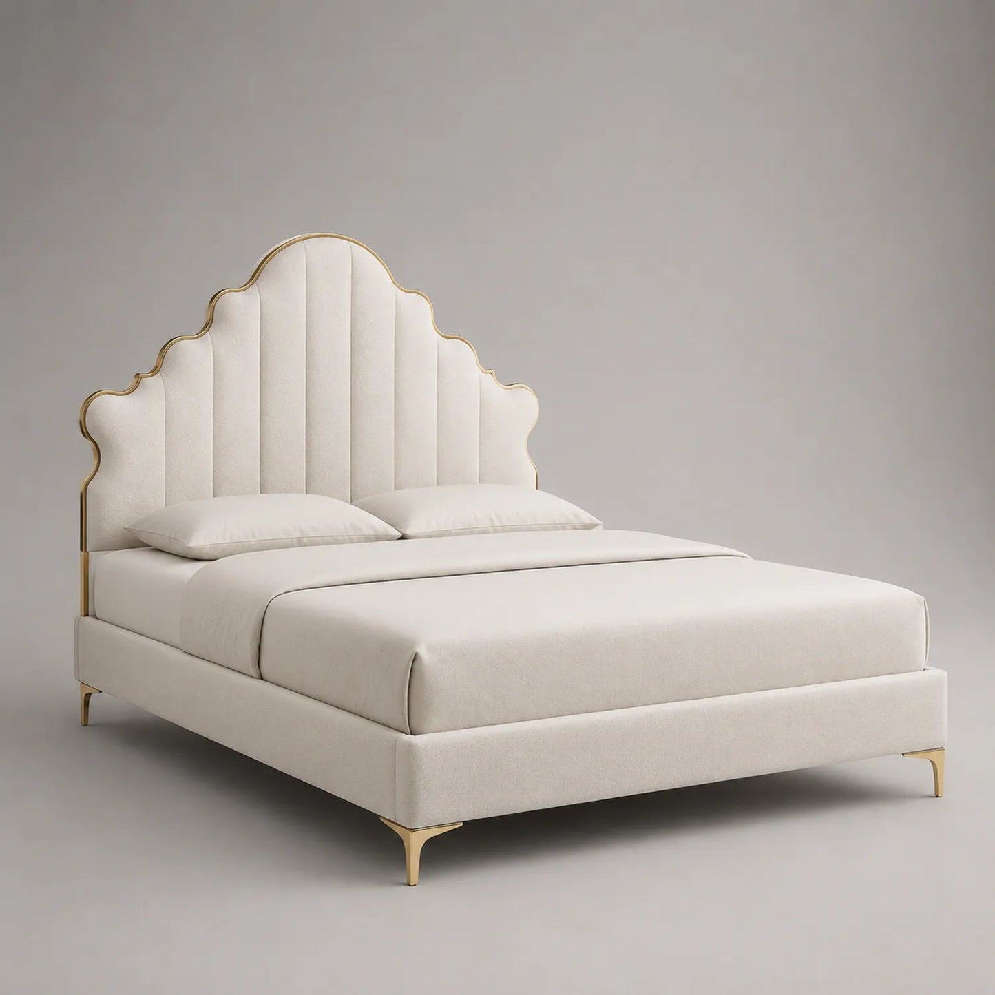 Stoffbett Creme mit Metallakzenten 200x160 cm