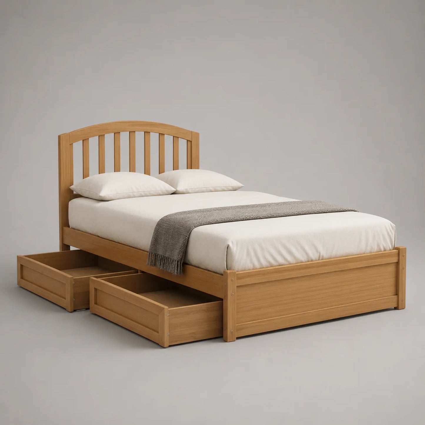 Doppelbett aus Eichenholz mit Schubladen