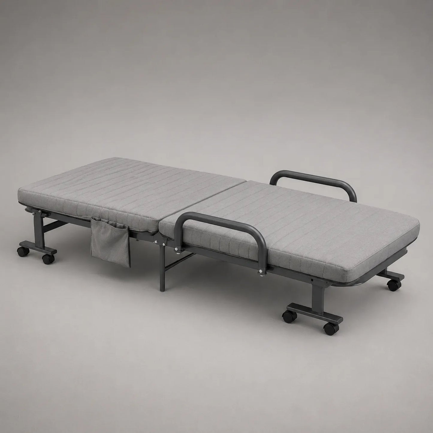 Metall Klappbett mit Polyesterstoffbezug und Rollen Grau 200x90 cm