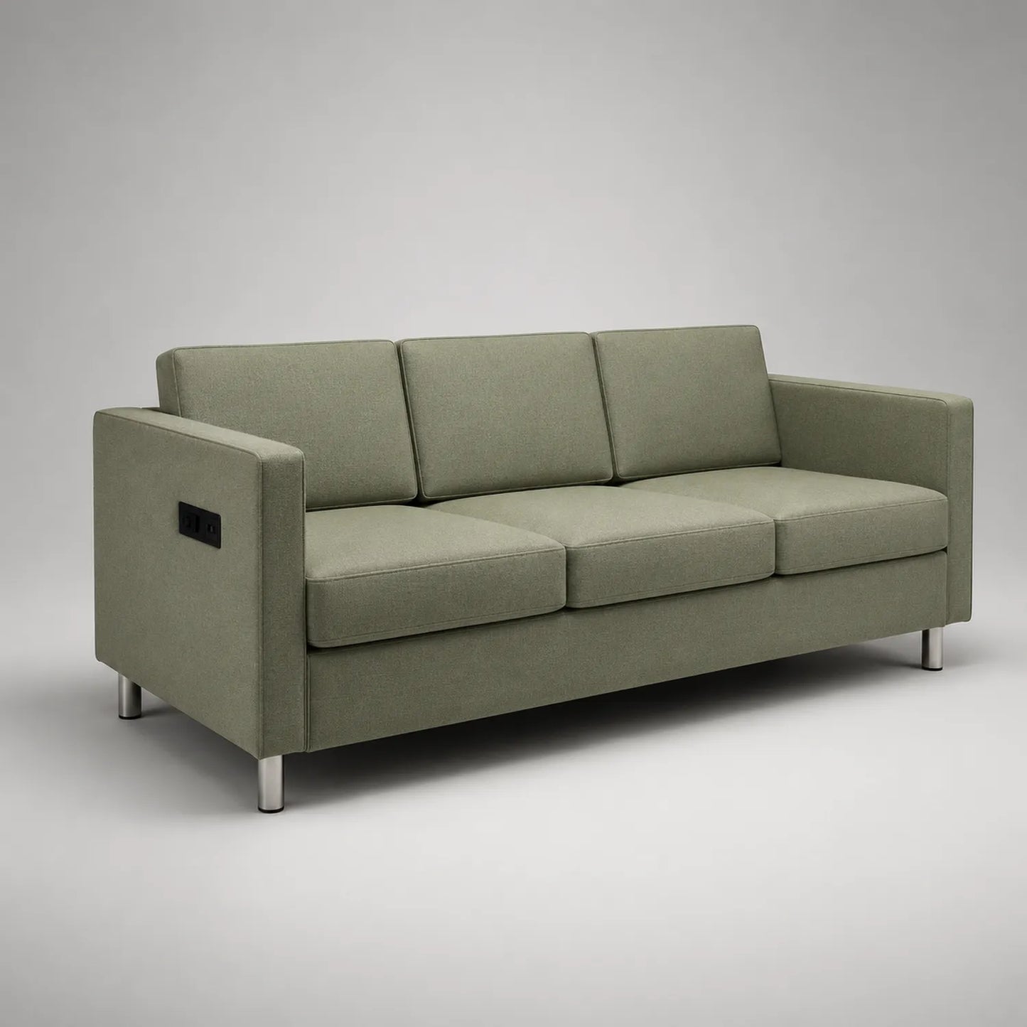 3-Sitzer Sofa aus Polyester mit Metallbeinen und USB-Anschluss, Olivgrün