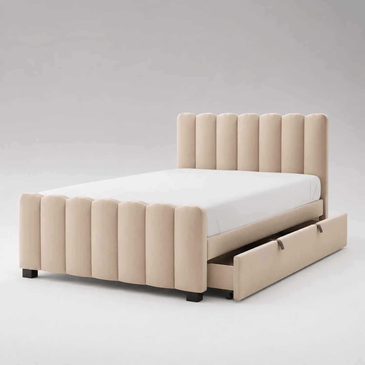 Polsterbett mit Stauraum Schublade Velours Beige