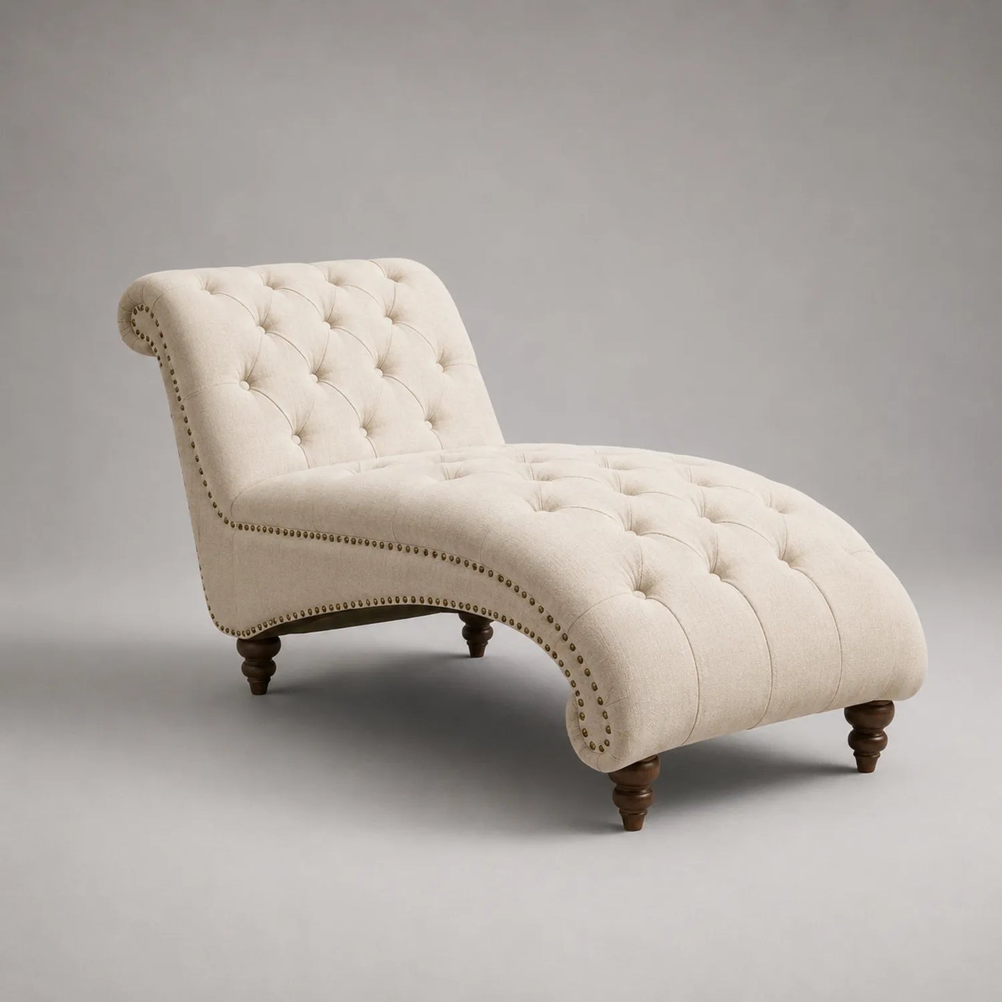 Chaiselongue Leinen Beige Holzbeine