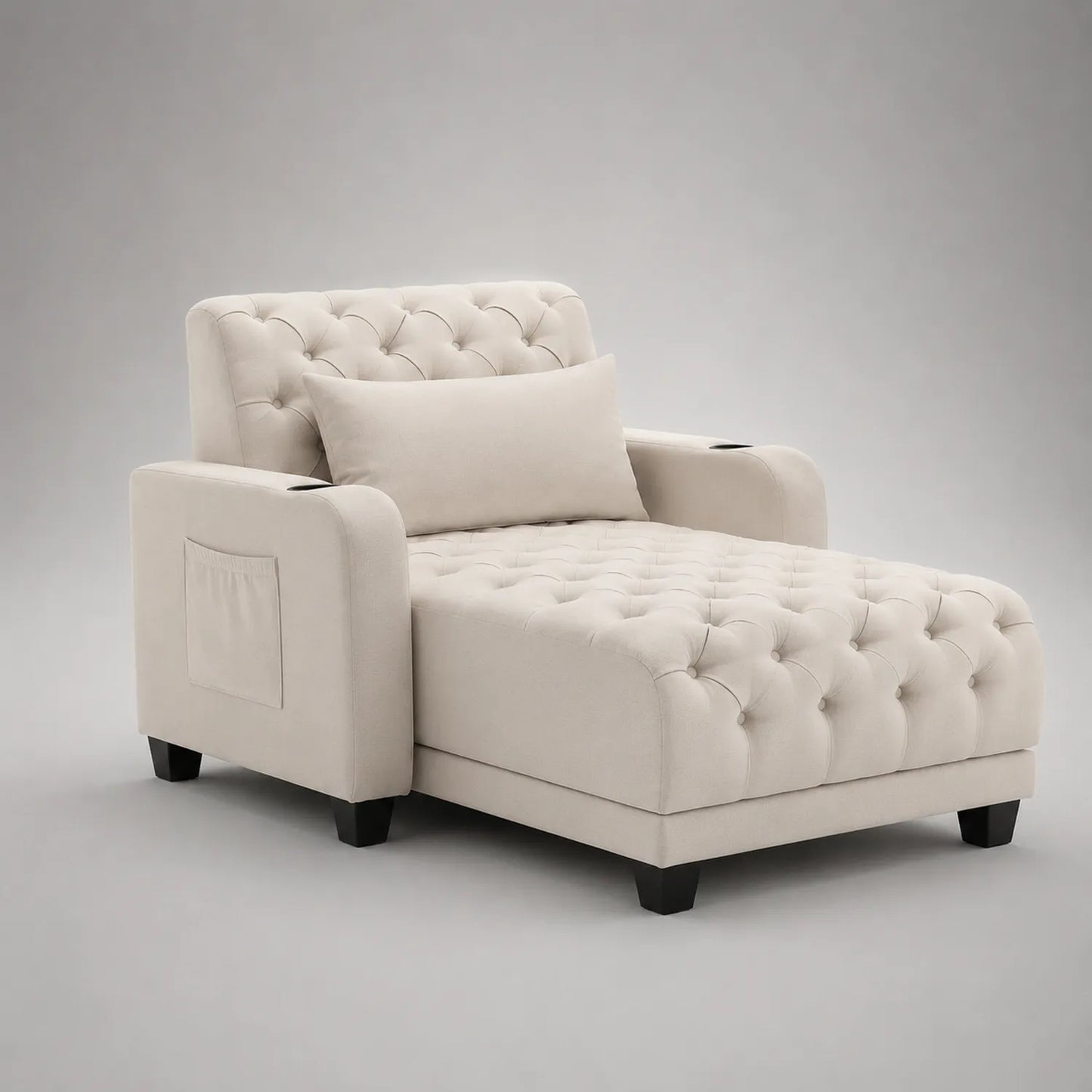 Chaiselongue aus Samt in Beige mit Stauraum