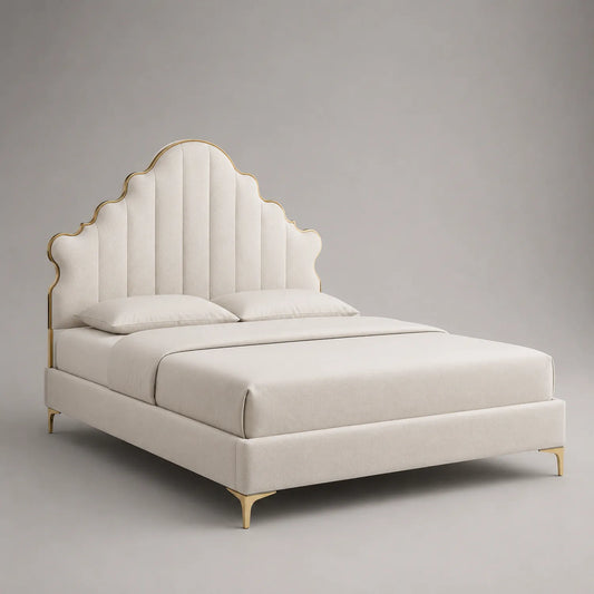 Stoffbett Creme mit Metallakzenten 200x160 cm