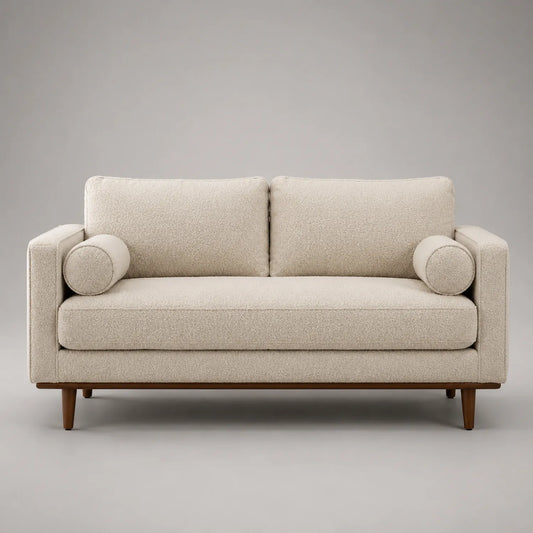 2-Sitzer Sofa Bouclé Massivholz Beige