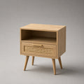 Beistelltisch Holz mit Rattan Schublade 45cm Beigefarben
