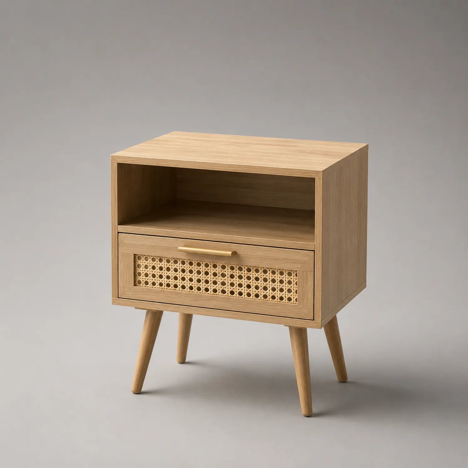 Beistelltisch Holz mit Rattan Schublade 45cm Beigefarben