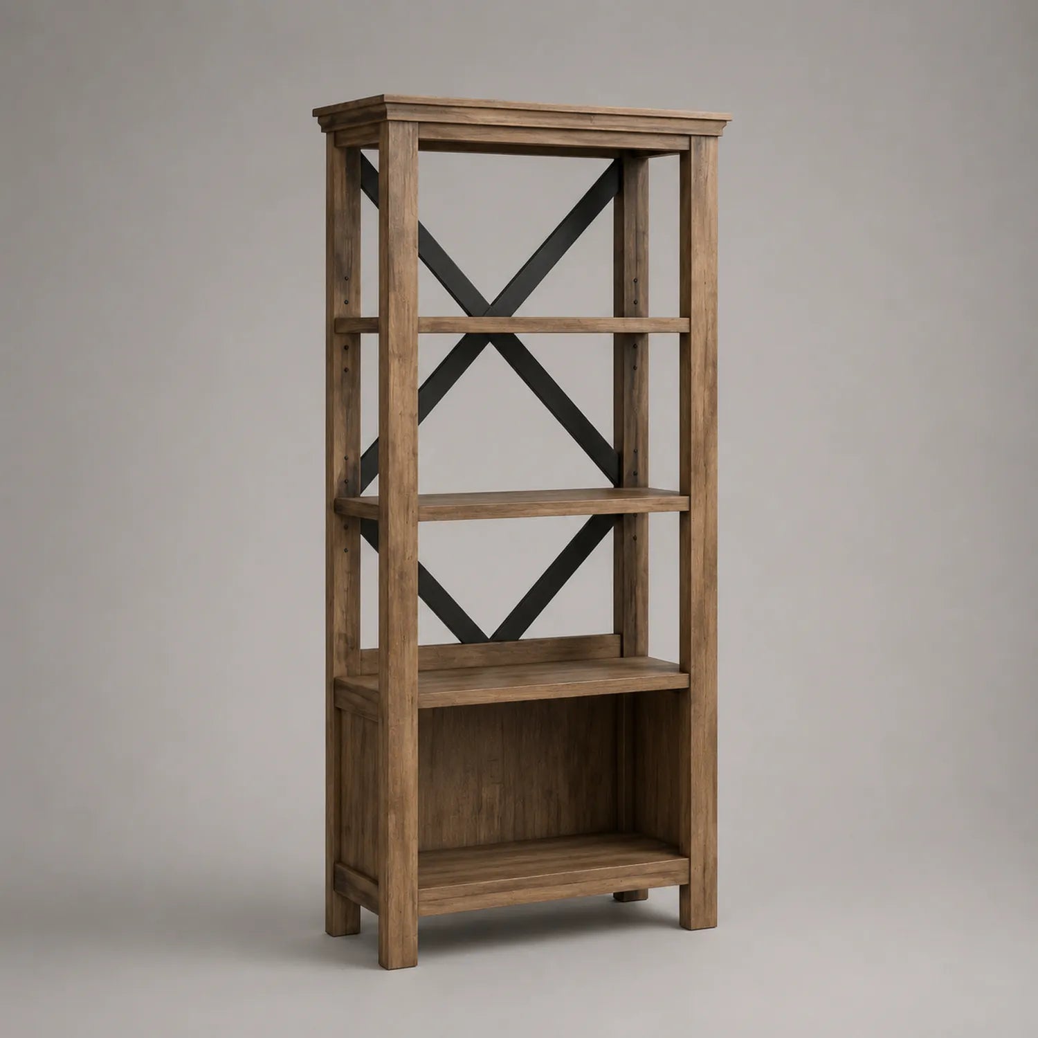 Regal aus Eichenholz und Stahlrahmen, 180x80x30 cm