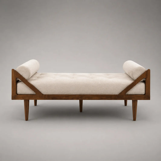 Chaiselongue Massivholz Stoff Beige