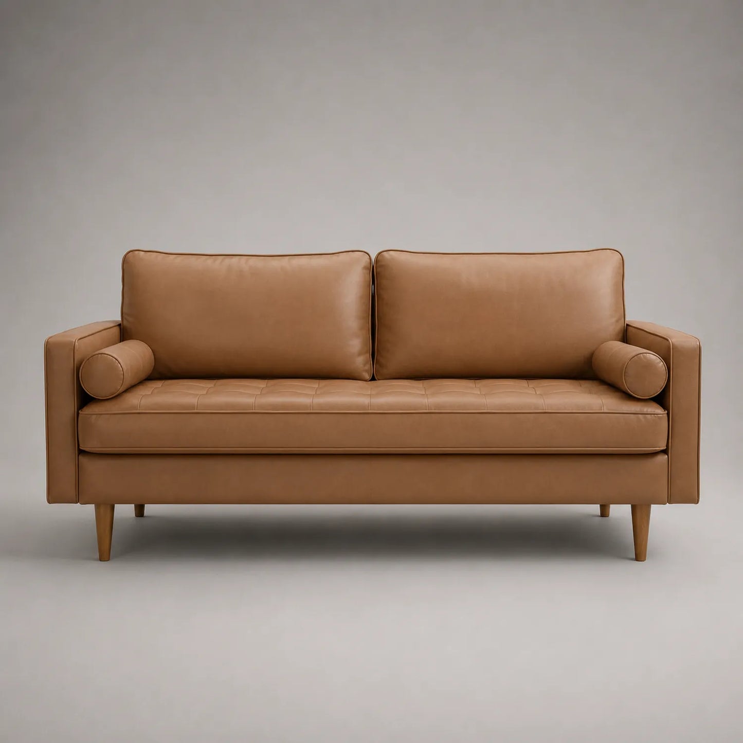 Ledersofa Braun mit Holzbeinen 200x90x85 cm