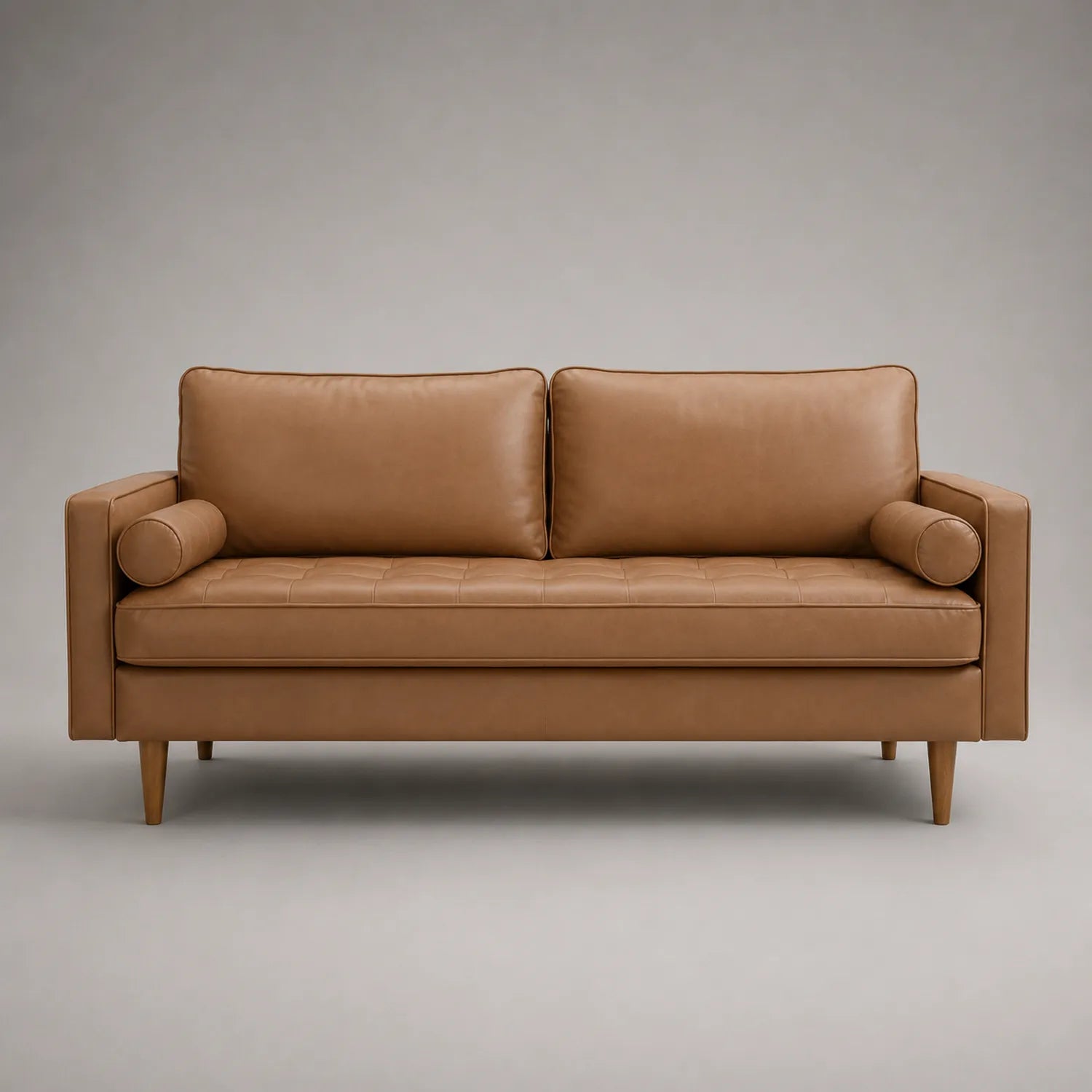 Ledersofa Braun mit Holzbeinen 200x90x85 cm