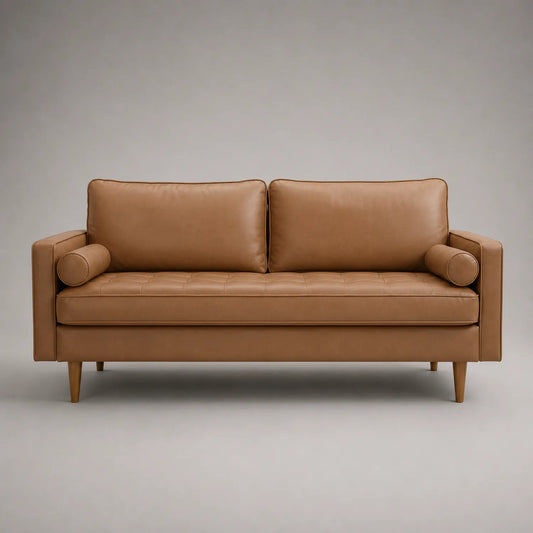 Ledersofa Braun mit Holzbeinen 200x90x85 cm