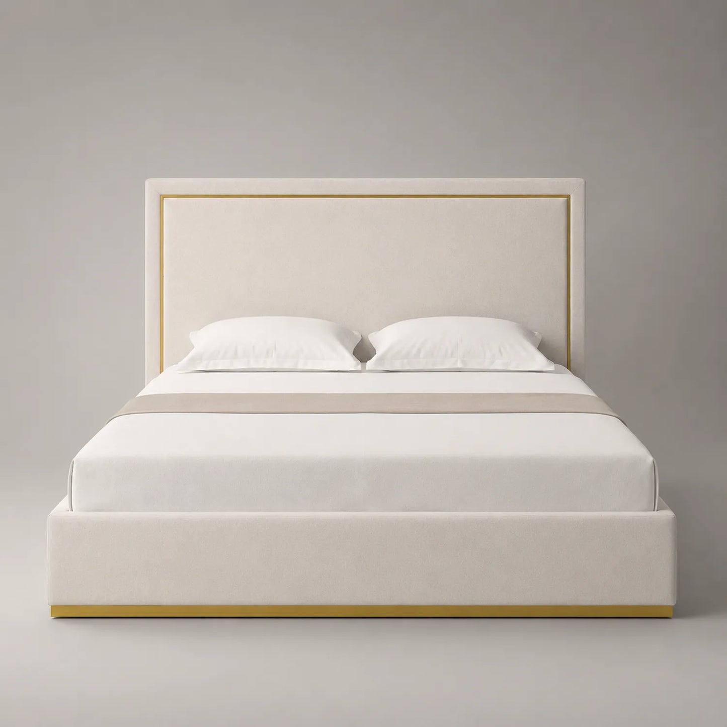 Polsterbett 200x180 cm Stoff Beige Massivholz