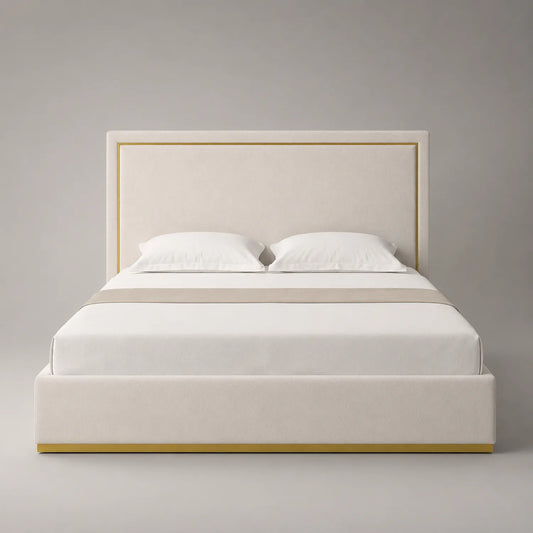 Polsterbett 200x180 cm Stoff Beige Massivholz