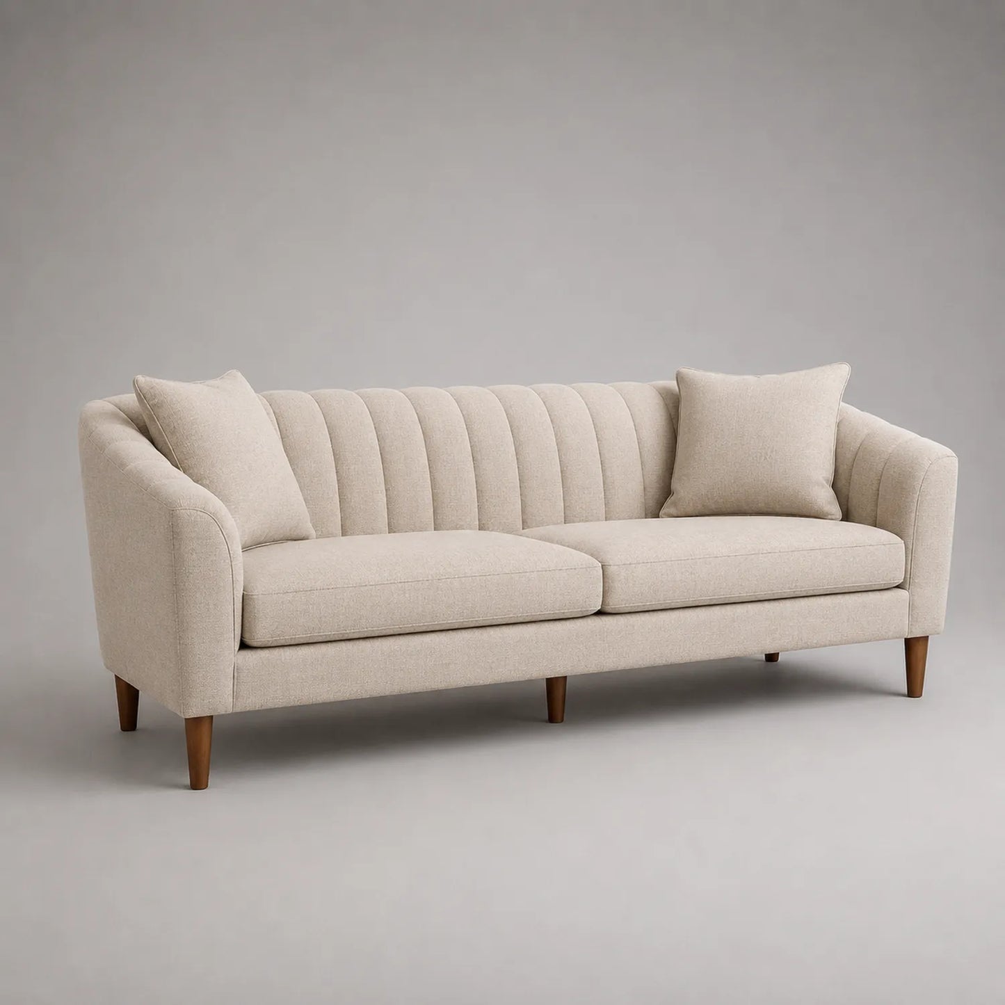 Stoff Sofa Beige mit Holzbeinen