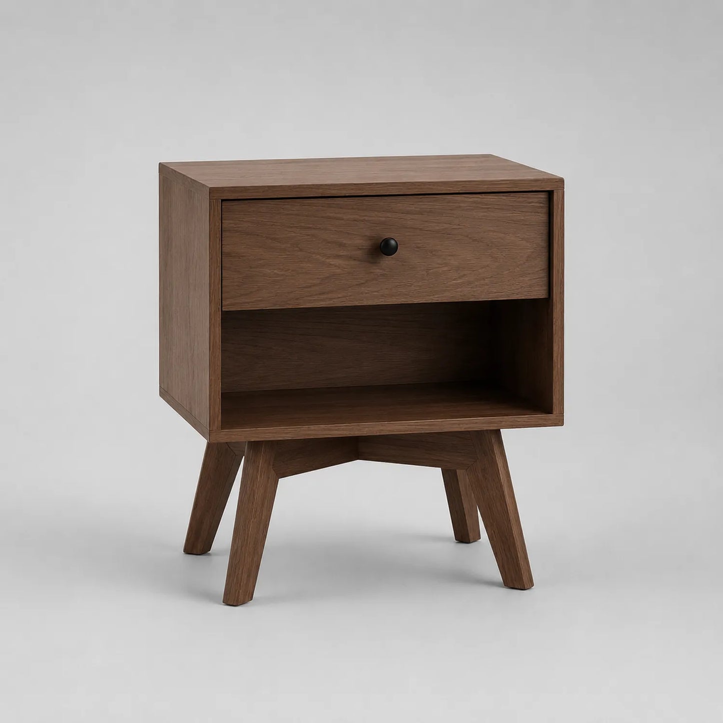 Holznachttisch mit Schublade und Regal, Eichenholz, Braun