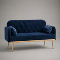 3-Sitzer Sofa Samt Dunkelblau mit Goldenen Metallbeinen