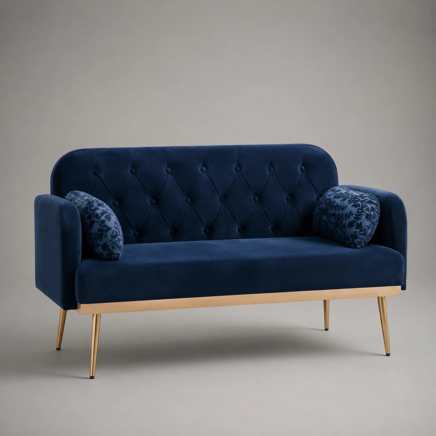 3-Sitzer Sofa Samt Dunkelblau mit Goldenen Metallbeinen