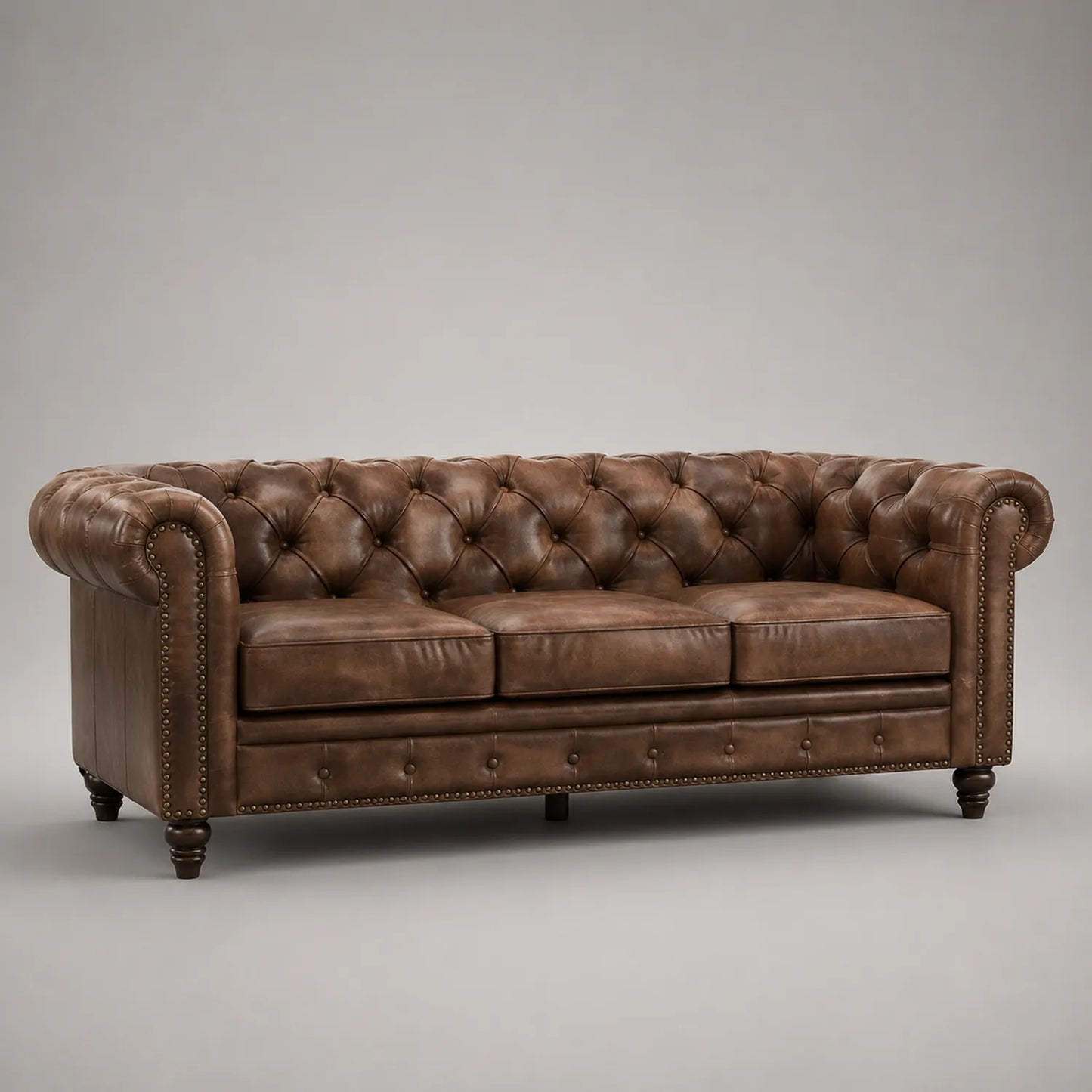 Chesterfield Ledersofa Braun Dreisitzer 210cm