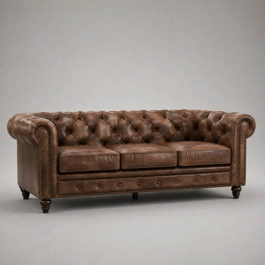 Chesterfield Ledersofa Braun Dreisitzer 210cm