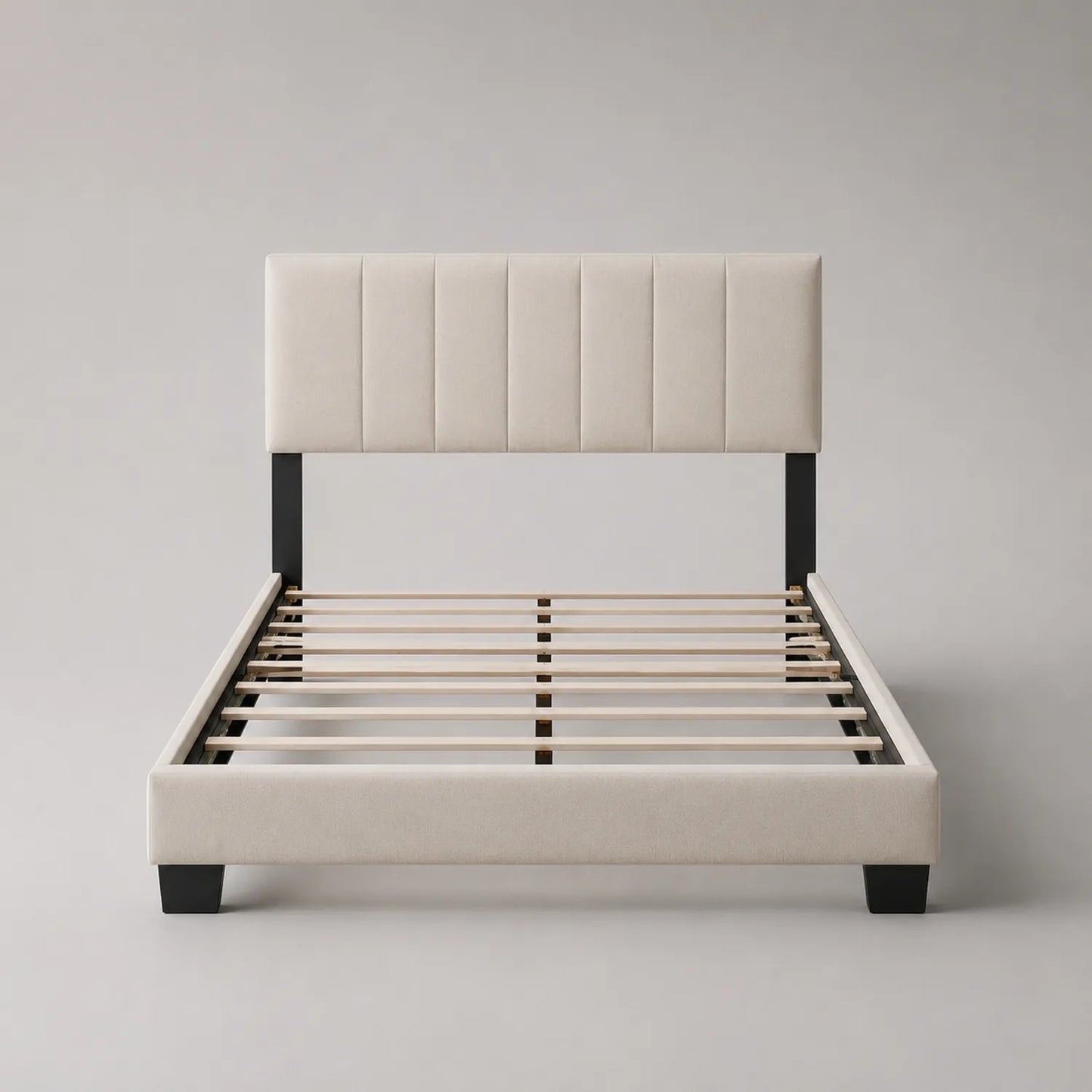 Stoffbett mit Holzrahmen und Stoffkopfteil Beige 200x180 cm