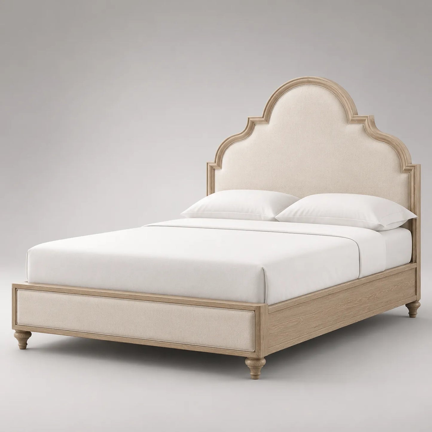 Holzbett mit Leinenkopfteil Beige 200 cm x 160 cm