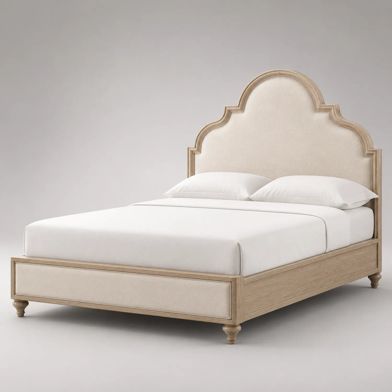 Holzbett mit Leinenkopfteil Beige 200 cm x 160 cm