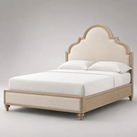 Holzbett mit Leinenkopfteil Beige 200 cm x 160 cm