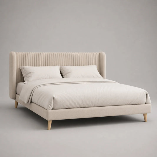 Polsterbett Doppelbett Polyester Beige mit Holzbeinen 200x180 cm