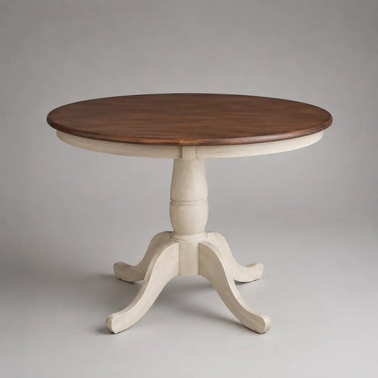 Runder Massivholztisch, braun/weiß, Durchmesser 100 cm