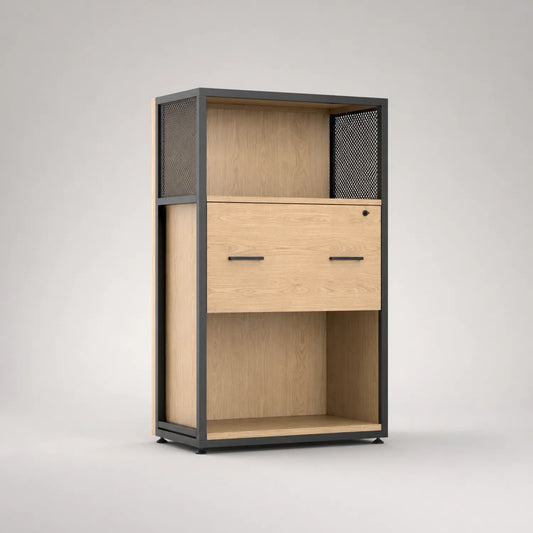 Aktenschrank aus Eiche und Metall mit Klapptür 80x40x180cm