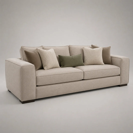 Leinensofa Beige mit Kissen-Set 220 cm