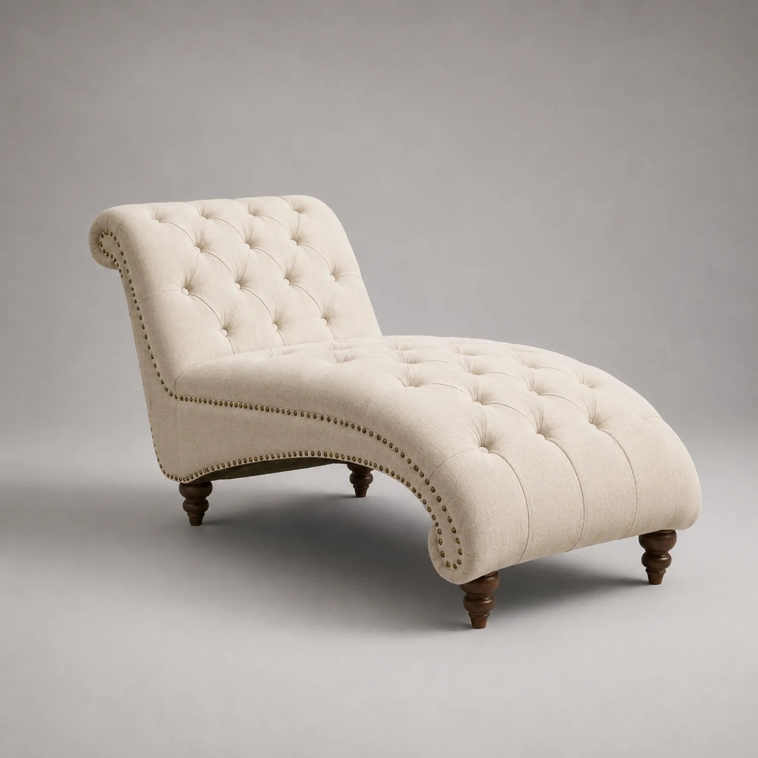 Chaiselongue Leinen Beige Holzbeine
