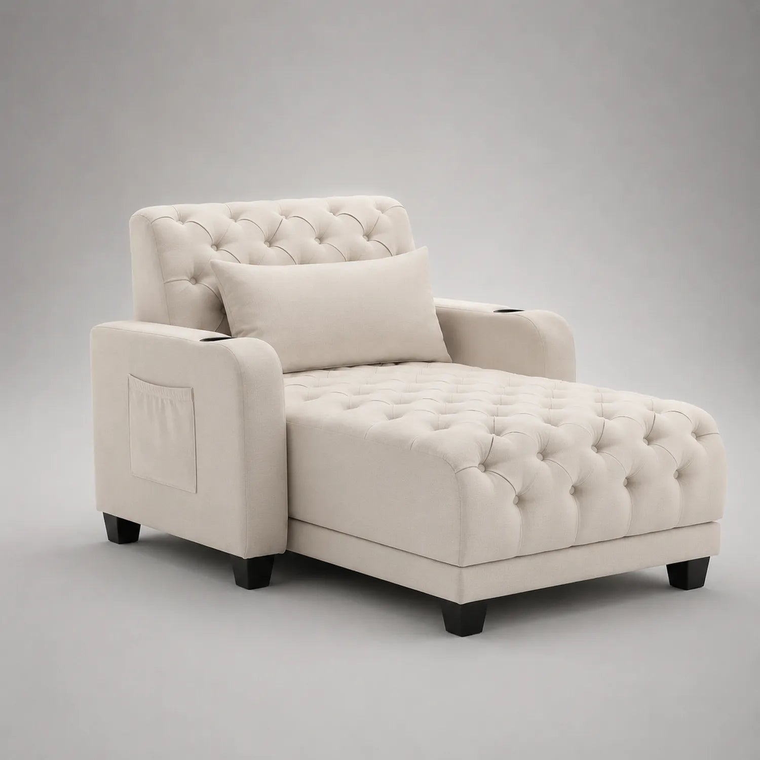 Chaiselongue aus Samt in Beige mit Stauraum