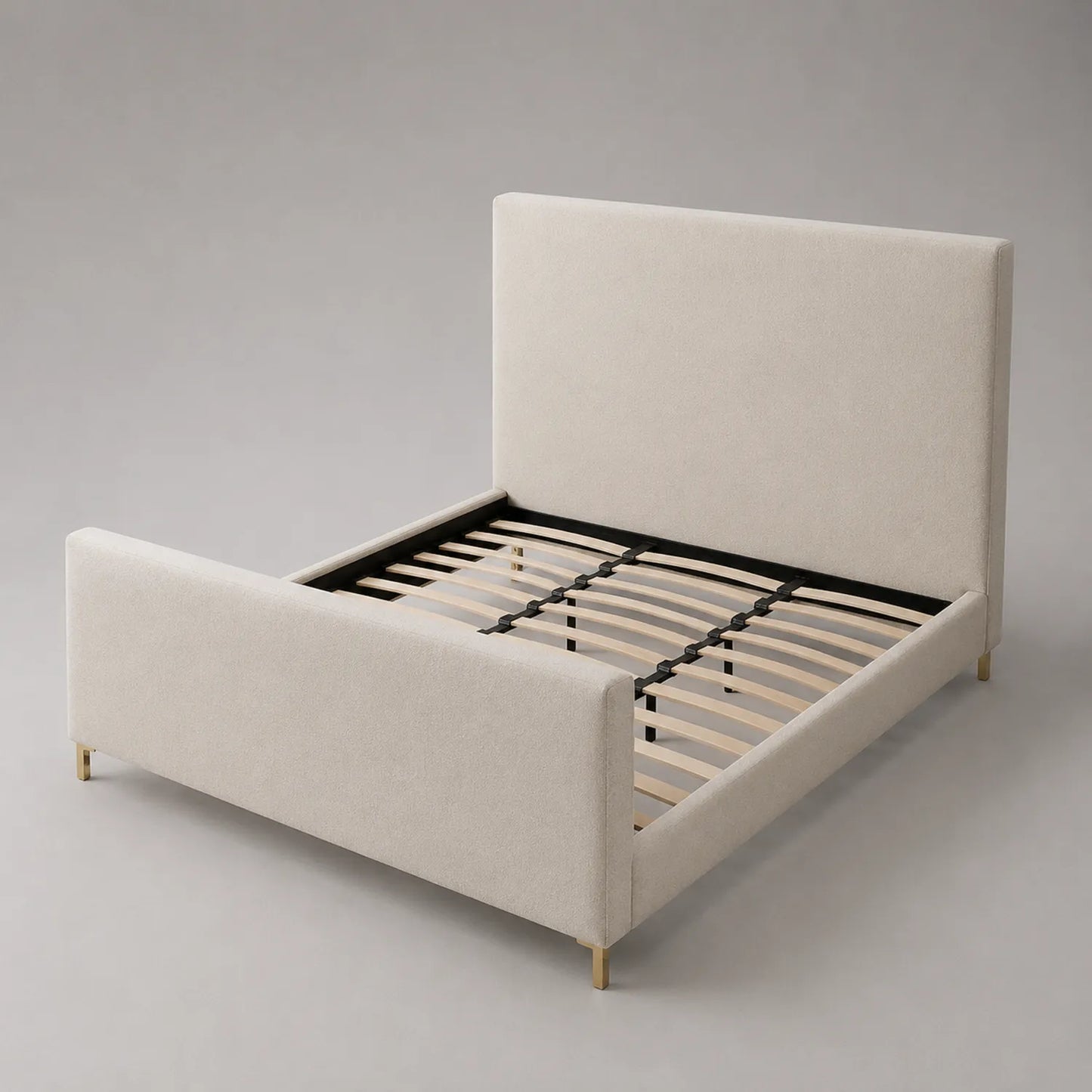 Stoff Bettgestell Beige mit Holzrahmen
