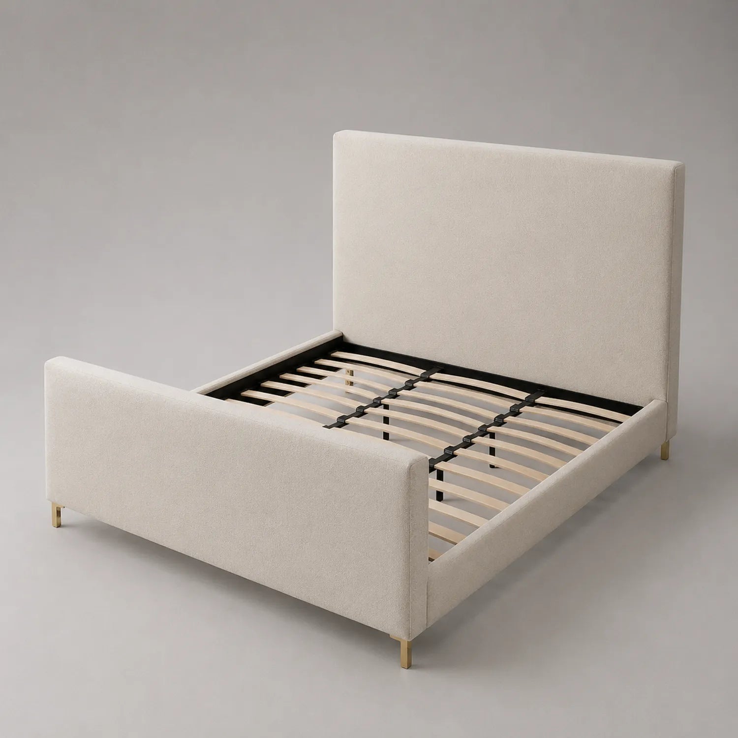 Stoff Bettgestell Beige mit Holzrahmen