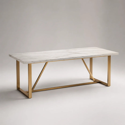 Esstisch Marmor Weiß Metallrahmen Gold 200cm