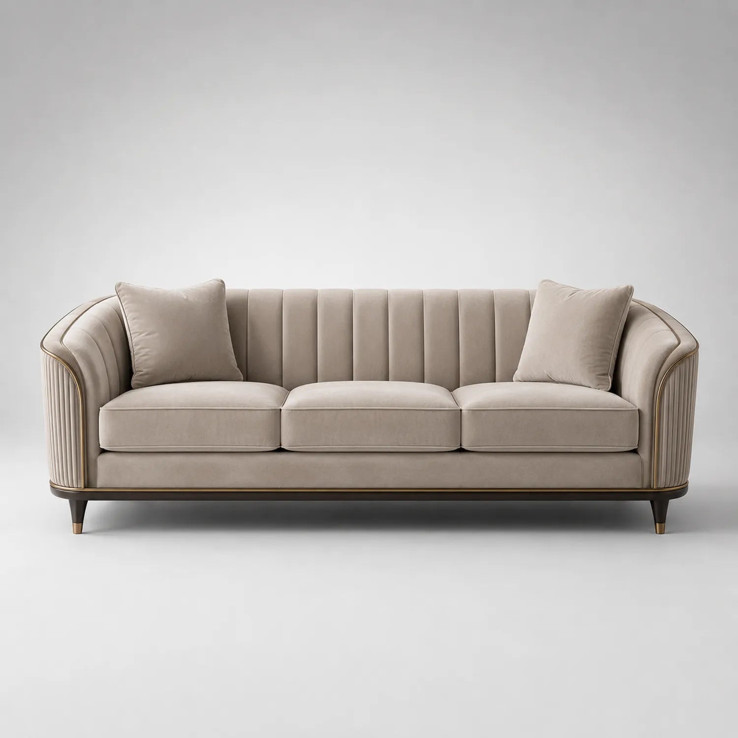 3-Sitzer Sofa Velours Beige mit Holzrahmen 220cm