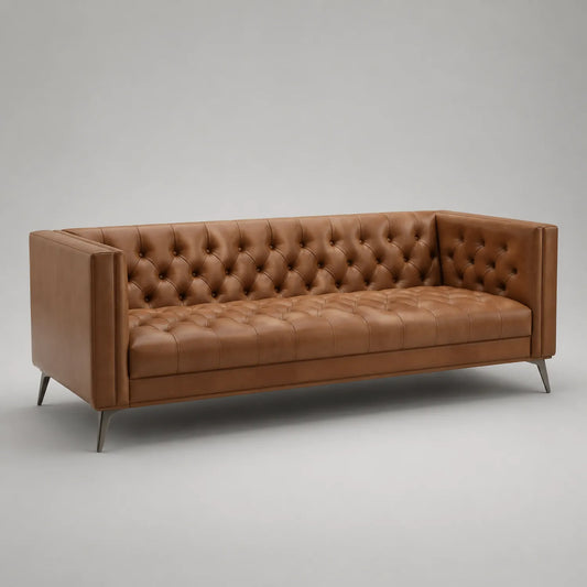 Ledersofa 3-Sitzer mit Edelstahlbeinen Braun