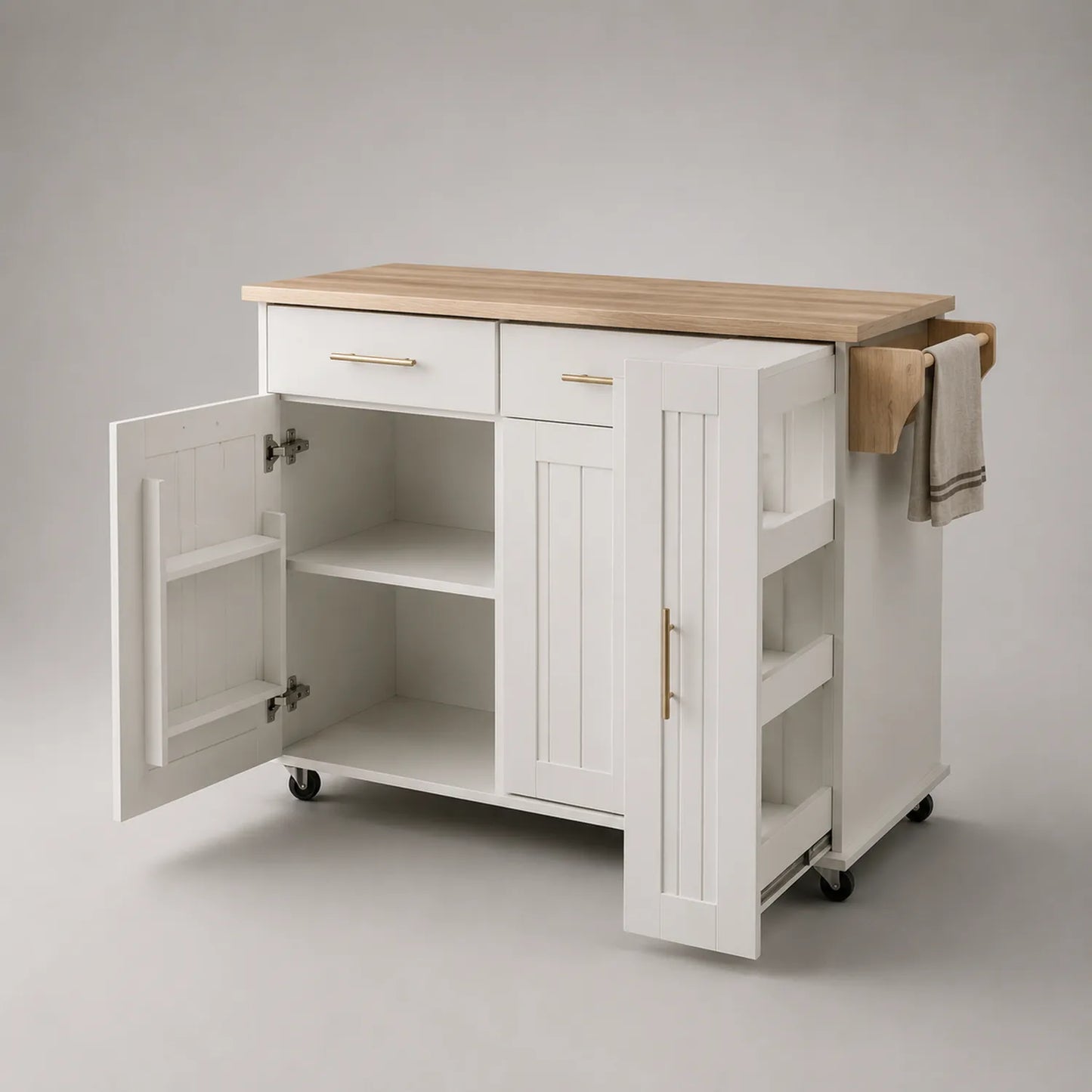 Kücheninsel MDF Weiß mit Massivholzplatte 120x60x90cm