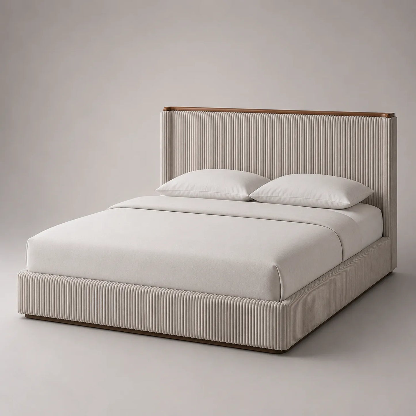 Holzbett mit Stoffbezug 200x180 cm Beige