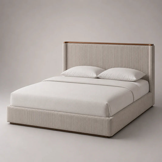 Holzbett mit Stoffbezug 200x180 cm Beige