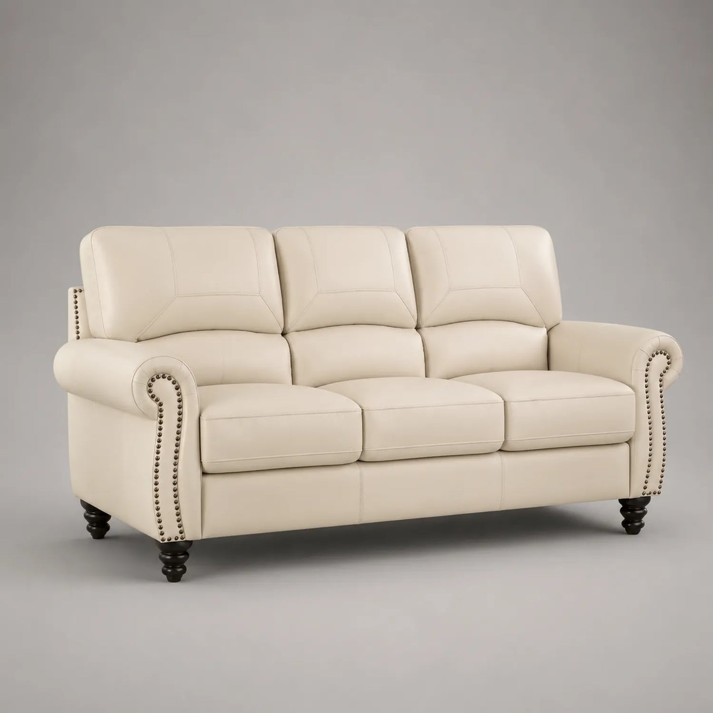 3-Sitzer Ledersofa Beige mit Nieten