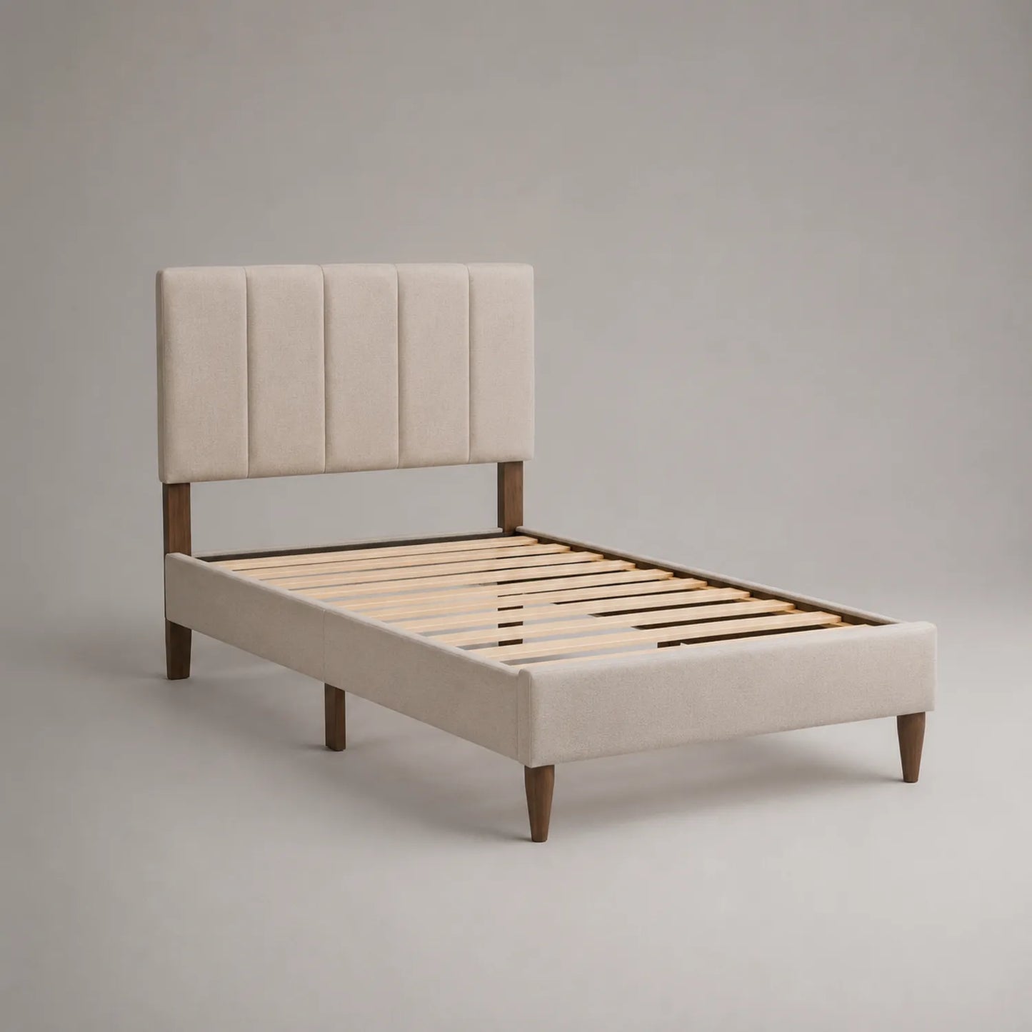 Polsterbett Einzelbett Beige Walnussholzbeine 90x200 cm