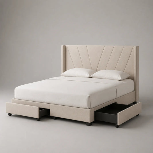 Polsterbett mit Schubladen 200x180 cm Beige Baumwoll-Polyester
